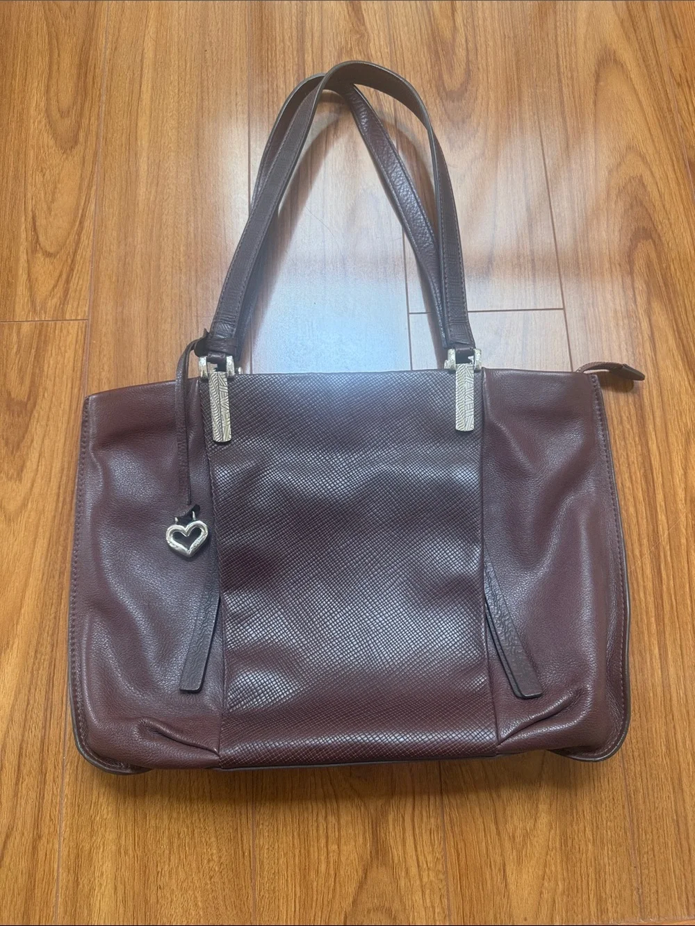 Brighton Burgundy Double-Handle Shoulder Tote with Heart Charm